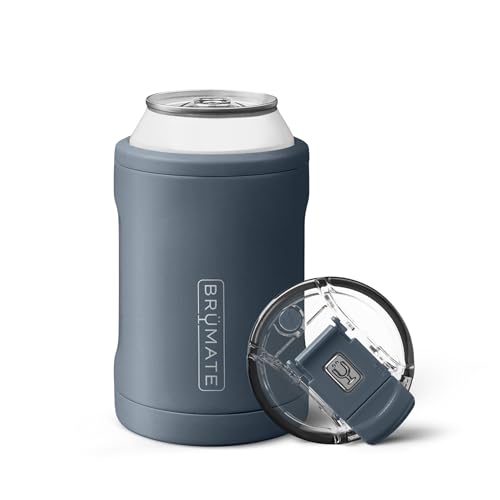BrüMate Hopsulator Duo 2-in-1 Can Cooler Insulated for Cans + 100% Leak Proof Tumbler with Lid | Can Insulated for Hard Seltzer, Beer, Soda and Energy Drinks Nightfall Blue-V1