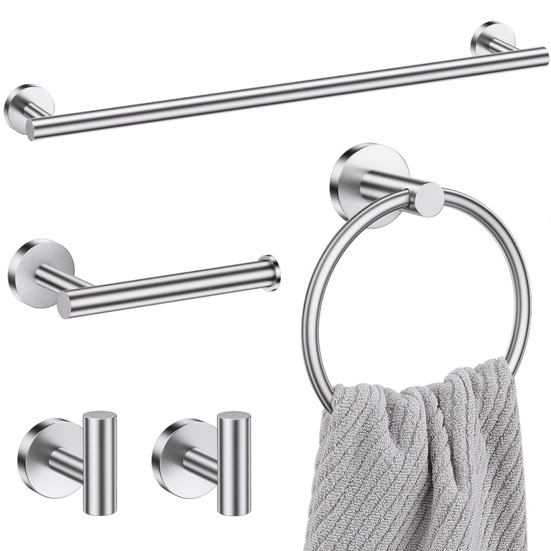 Lairuier 5 Pieces Brushed Nickel Bathroom Accessories Set, 23.6 Inch Bath Towel Bar Set, SUS304 Stainless Steel Bathroom Hardware Set Round Toilet Paper Holder Set Wall Mounted 5-Piece Standard Set