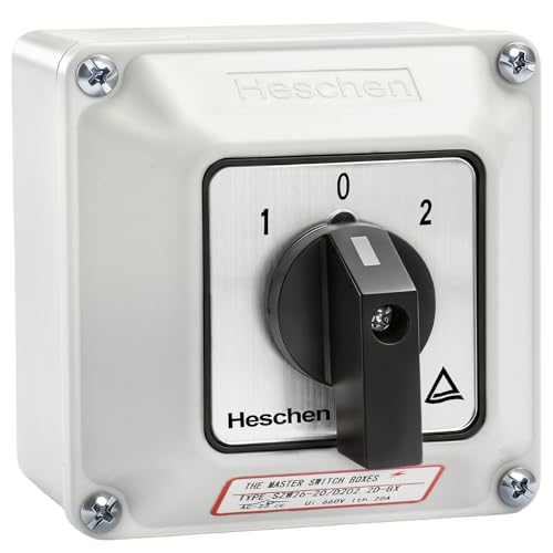 Heschen Universal Rotary Switch, SZW26-20/D202.2D, 660V 20A, ON-OFF-ON 3 Positions, 2 Phase, 8 Terminals, with Main Switch Outer Box (Bigger Box) Larger box
