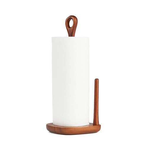 Nambé Portables Paper Towel Holder – 15” Excellent Acacia Wood & Metal Stand with Signature Curved Handle – Modern Countertop Organizer for Kitchen, Dining & Bar Spaces, Decorative Accent