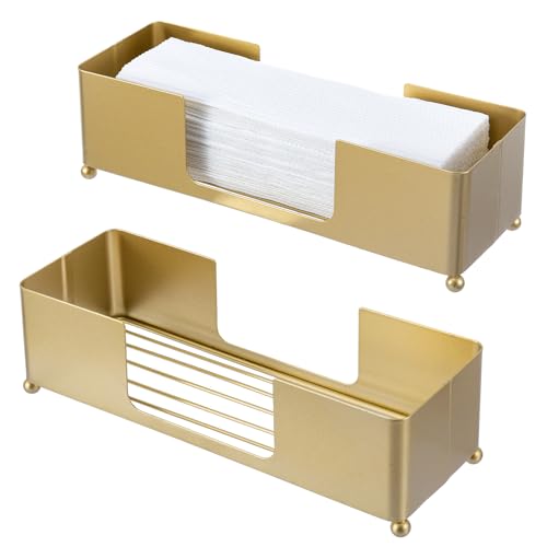 MyGift Brass Tone Metal Hand Towel Holder Countertop Dispenser Set of 2 Brass-tone-2