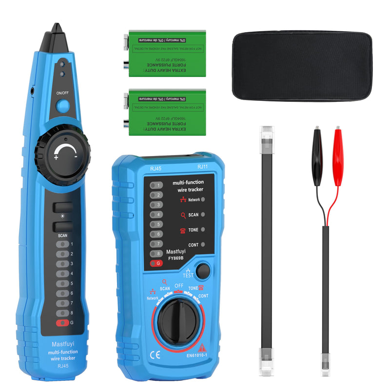 Network Cable Tester, POE RJ11 RJ45 Cable Tracer | Digital Signal Line Finder LAN Network Cat5 Cat6 Cable Maintenance Collation Telephone Line Test FY 869B -blue
