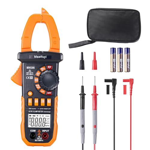 Digital Current Clamp Multimeter with 4000 Counts TRMS Auto Range | Digital electrical tester with automatic, measures NCV, AC/DC voltage, current, capacity, diode, resistance, orange