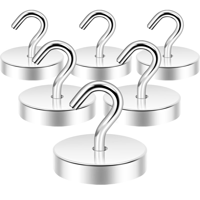 [Australia - AusPower] - Neosmuk Magnetic Hooks Heavy Duty,100lb Super Strong Magnet with Hooks for Cruise Cabins, Large Metal Hooks for Hanging on Fridge,Extra Strong Magnet Hanger for Ship Walls, 6 Pack Silver 1.18" Magnetic Hooks 