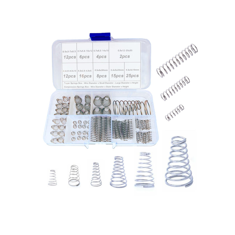 [Australia - AusPower] - 100pcs Conical Spring Compressed Spring Assorted Set, 304 Stainles Steel Metal Taper Conical Spring Compression Small Springs Compression 1 Set (100pcs) 