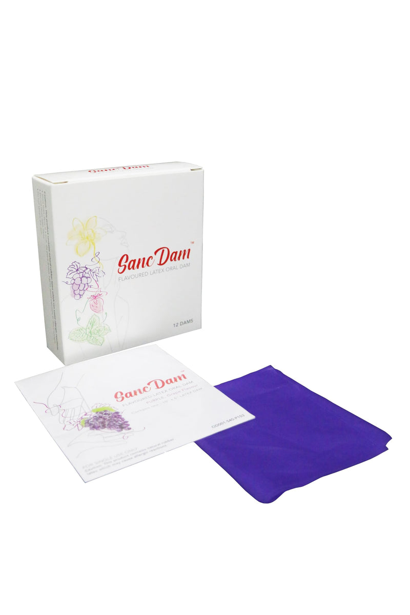 [Australia - AusPower] - Grape 12 Count SancDam Ultra-Thin Oral Sex Dam Membrane, Men and Women Giving Each Other Oral Sex, Cunnilingus Prop SM Fellatio, Oral Dam Covering for Lesbian Or Couples Sex (Dental Dams) 