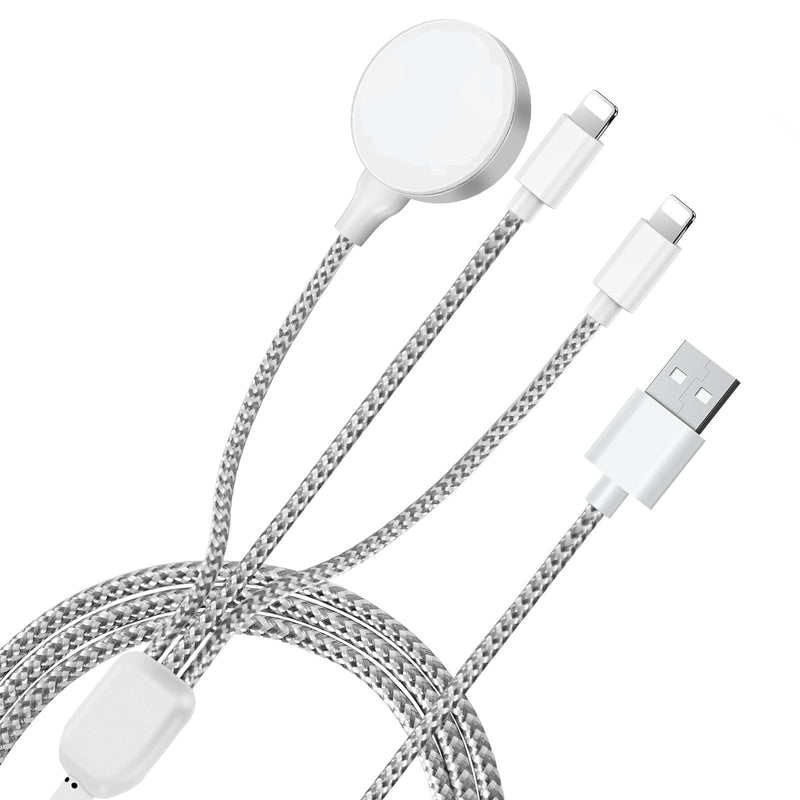 [Australia - AusPower] - 3 in 1 Charger Cable for Apple Watch/iPhone/Airpods, Wireless Watch Charger Compatible with iWatch Series 9,8,7,6,5,4,3,2,1,SE1,SE2 and iPhone 14,13,12,11,Pro,Max,XR,XS,XSX & Pad Series Grey 