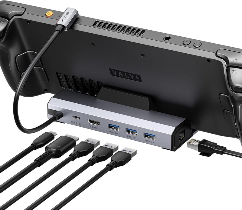 Steam Deck Dock,Docking Station for Steam Deck/ROG Ally,6-in-1 Steam Deck Docking Station with HDMI 2.0 4K@60Hz,Gigabit Ethernet,3 USB 3.0 and 100W USB-C Charging Port Compatible with Steam Deck OLED