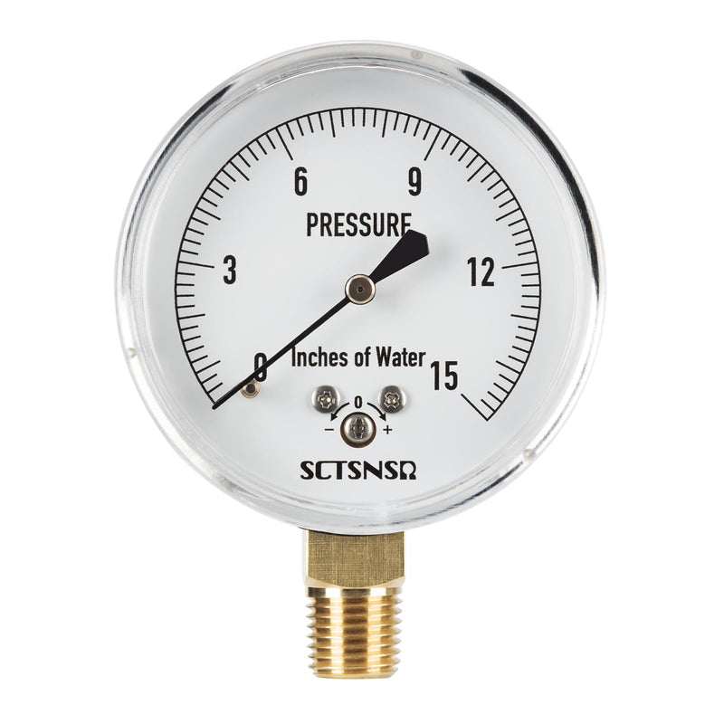 [Australia - AusPower] - 0 to 15 Inches of Water Column Pressure Gauge, Capsule Measurement System, 2.5 inch Dial, 1/4" NPT Lower Mount, Chrome Plated Case, for Gas Line, Regulator, Air, Low Pressure Test 0-15 inH2O 