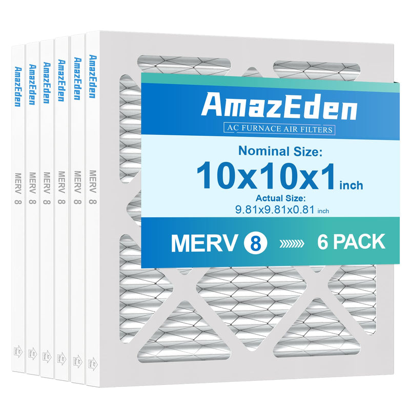 [Australia - AusPower] - 10x10x1 AC Air Filter MERV 8 (6-Pack) MPR 600 FPR 5 HVAC Furnace Pleated Filters Dust Defense Air Filters Replacement (Exact Dimensions: 9.81x9.81x0.81 Inches) 6-PACK 10x10x1 