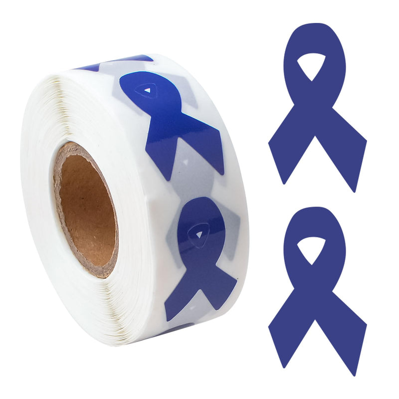 [Australia - AusPower] - WANDIC 0.75 * 1.28'' Blue Ribbon Awareness Sticker, 500 PCS Ribbon-Shaped Label Roll for Colon, Prostate, Rectal Cancer and Child Abuse Hope Awareness 