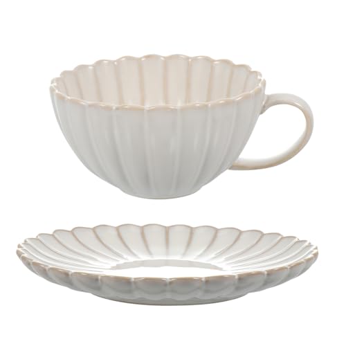 BESTOYARD Ceramic Coffee Cup and Saucer Set – 6.10"" x 6.10"" x 0.98"", 19.4 oz White Porcelain Heat-Retentive for Hot Beverages – for Home, Office, Café, Tea Lovers & Coffee Enthusiasts