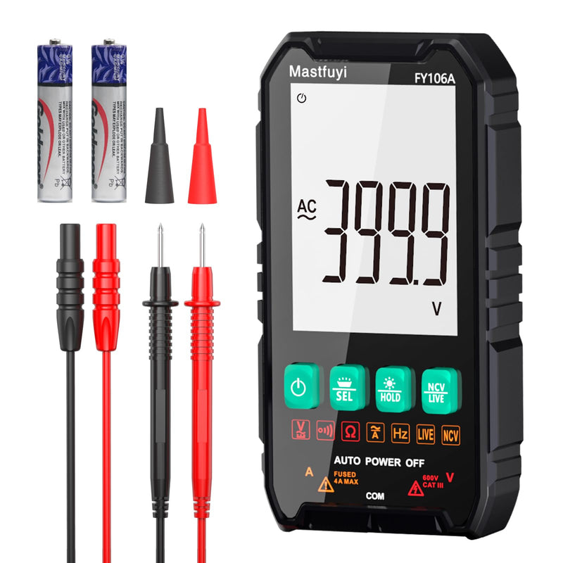 [Australia - AusPower] - Multimeter Digital, Multi Tester NCV, Compact Intelligent Electrical Tester, Auto-Ranging, Overload Protection, True RMS 4000, Backlit LCD, AC/DC Current/Voltage, Continuity, Frequency [ FY106A ] 
