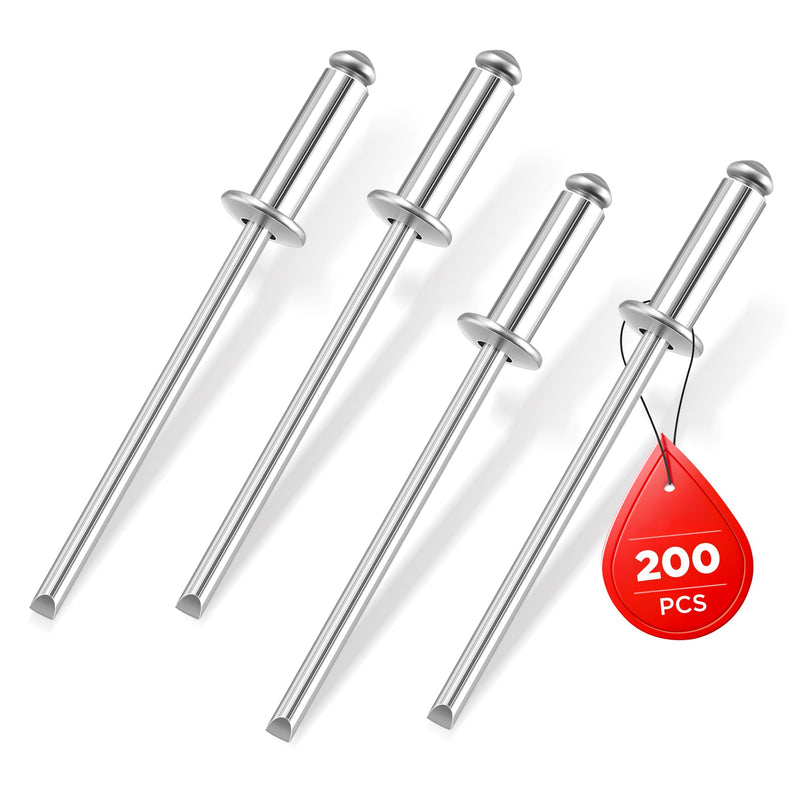 [Australia - AusPower] - WORKPRO 200Pcs Aluminum Blind Rivets, 1/8" x 3/8" Pop Rivets Assortment, Aluminum Grip and Steel Mandrel, for Metal, Marine Boat, Automotive, Railway, and Duct Work- Pack of 200, Silver 1/8" x 3/8" 