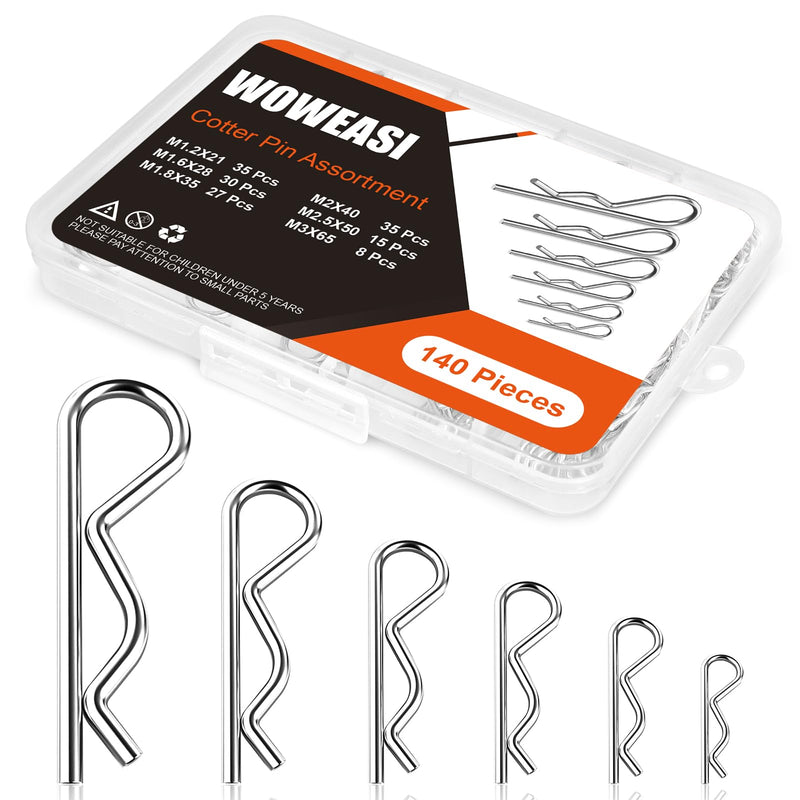 [Australia - AusPower] - 140pcs Cotter Pins, Woweasi Durable Cotter Pin Assortment Kit, Heavy Duty Carbon Steel R Clips Cotter Pins for Mechanics, Lawn Mowers, Rv Owners 