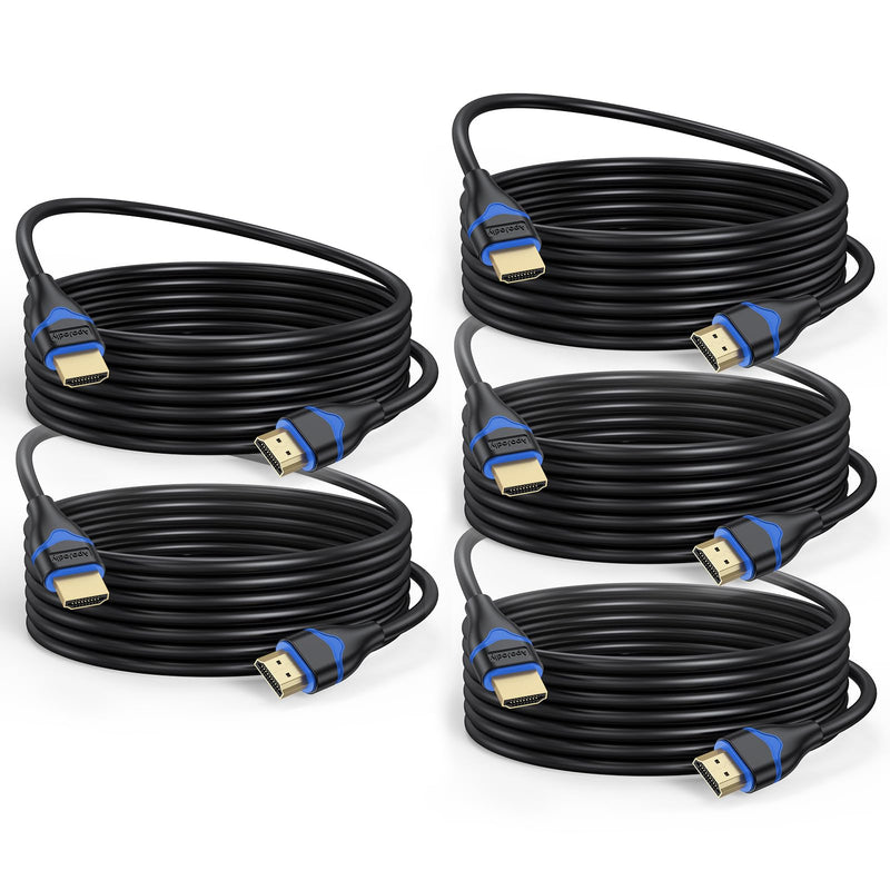 4K HDMI Cable 12 FT 5-Pack, HDMI Cord 12 Foot High Speed HDMI 2.0 Cable Ultra HD 4K@60Hz, 2K@144Hz, 18Gbps, ARC, HDR, HDCP2.2, 3D Compatible with PS4/PS5, Monitor, Laptop, HDTV, Blu-ray, Xbox 12FT