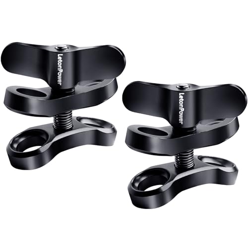 2-Hole 1" Aluminum Underwater Camera Clamp Ball Mount (2-Pack) - Underwater Bracket for Diving Light Arms & Camera Trays, Saltwater-Resistant Adapter for Scuba Photography/Videography Gear Double Holes Black