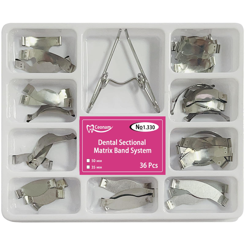 [Australia - AusPower] - 36 Pieces Dental Sectional Matrix Band System with Spring Clip for Dental Restorations, 0.035mm Thickness Stainless Steel Bands, 9 Sizes for Comprehensive Molar and Premolar Procedures Oral Care Kits 
