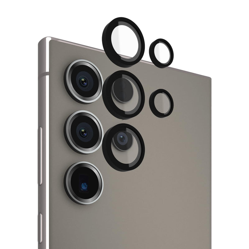 [Australia - AusPower] - Pelican Samsung Galaxy S24 Ultra Camera Lens Protector with Aluminum Rings - 9H Tempered Glass - Durable Anti-Scratch, Anti-Shatter, HD View with Night Shoot and Case Friendly, Easy to Install - Black 