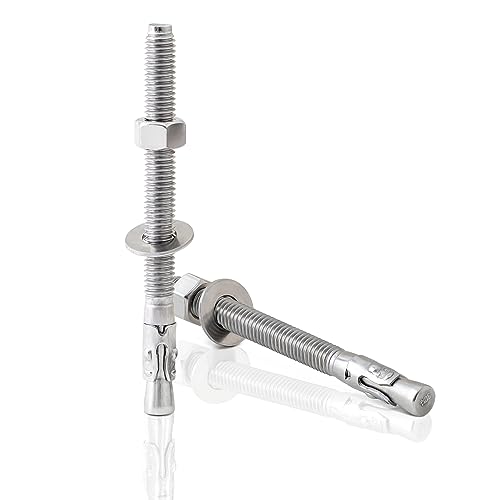 LIONMAX stainless steel 3/8 x 5 inch concrete wedge anchors, 20-piece set