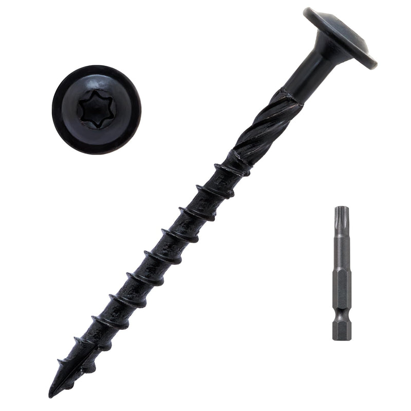 [Australia - AusPower] - LIONMAX Lag Screws 3 Inch, Structural Wood Screw #14 x 3", 50-PCS Heavy Duty Construction Screw, Rust Resistant, Washer Head, Black Coated Exterior Wood/Lag/Timber Screws, Star Drive with Bit #14 x 3" 