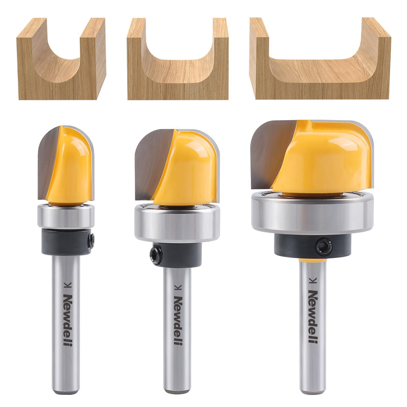 [Australia - AusPower] - Newdeli 3Pcs Bowl and Tray Template Router Bit Set 1/4 Inch Shank Carbide Juice Groove Round Nose Router Bit with Bearing 1/2",3/4",1-1/8" Dish Carving Router Bits Wood Cutter 3Pcs Bowl and Tray Router Bit Set 