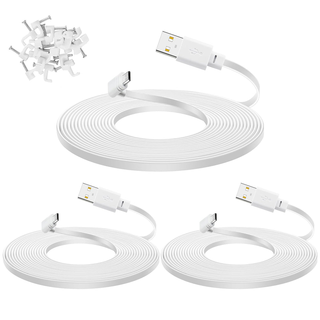[Australia - AusPower] - 3-Pack 10 ft Cable for WYZE Cam Pan V3 Camera, Outdoor Power Adapter, 90 Degree Micro USB Cord, White 