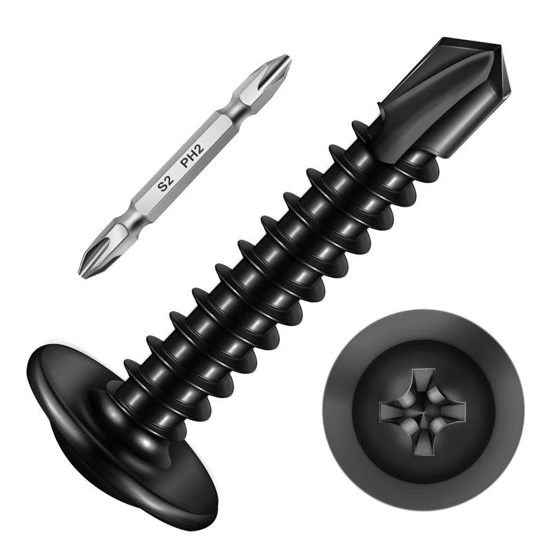 [Australia - AusPower] - (200Pcs) #8×1" Black Self Tapping Screws for Metal, Sheet Metal Screws 410 Black Oxide Stainless Steel Truss Head Self Drilling Screws High-Strength #8x1" (200 pcs) 