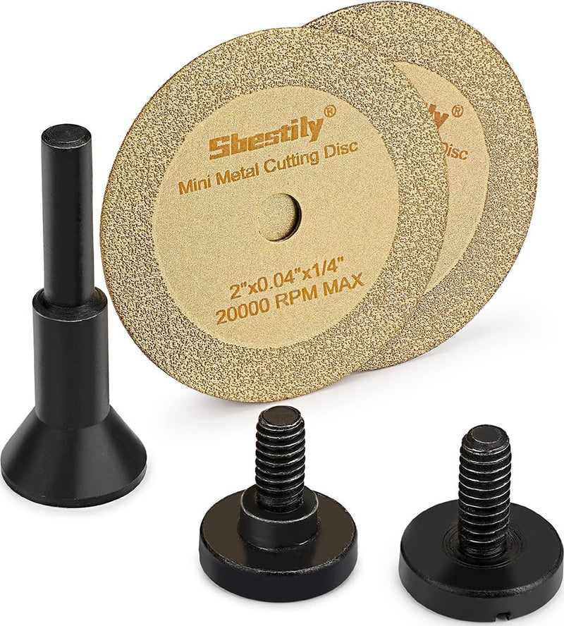 [Australia - AusPower] - 2 Inch Die Grinder Cut Off Wheel, Diamond Cutting Wheel for Metal & Stainless Steel, 1/4 Shank Stem Mounting Mandrel Die Grinder/Drill Attachment, (2"x0.04"x1/4") Mini Metal Cutting Disc 2 x Diamond Cut Off Wheel + 1 x Mandrel Kit 