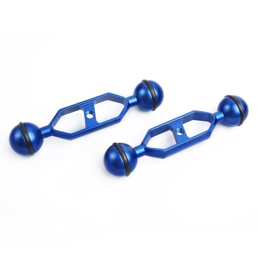 Blue 5" Underwater Aluminum Alloy Extension Arm (2-Pack) - Dual Ball System with 1" Head Connector, Waterproof & Rustproof for Diving Camera Tray/Strobe/Video Light, Scuba Photography Gear 5" Extension Arm Blue