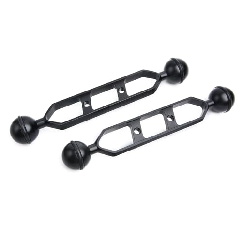 Black 7" Underwater Aluminum Alloy Extension Arm (2-Pack) - Dual Ball System with 1" Head Connector, Waterproof & Rustproof for Diving Camera Tray/Strobe/Video Light, Scuba Photography Gear 7" Extension Arm Black