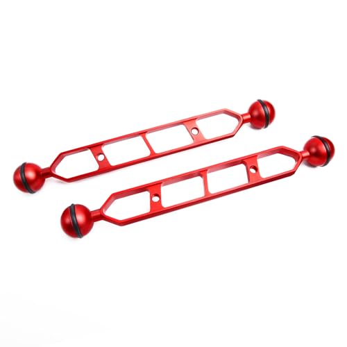 Red 9" Underwater Aluminum Alloy Extension Arm (2-Pack) - Dual Ball System with 1" Head Connector, Waterproof & Rustproof for Diving Camera Tray/Strobe/Video Light, Scuba Photography Gear 9" Extension Arm Red