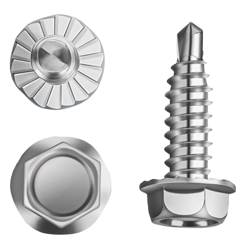 [Australia - AusPower] - #14 Serrated Hex Washer Head Self Drilling Screws #2 Drill Point, 1/4"-20 Thread Size Self Tapping Screws,Garage Door Hinge and Bracket Bolts 3/8 x 1" (Qty 25) 