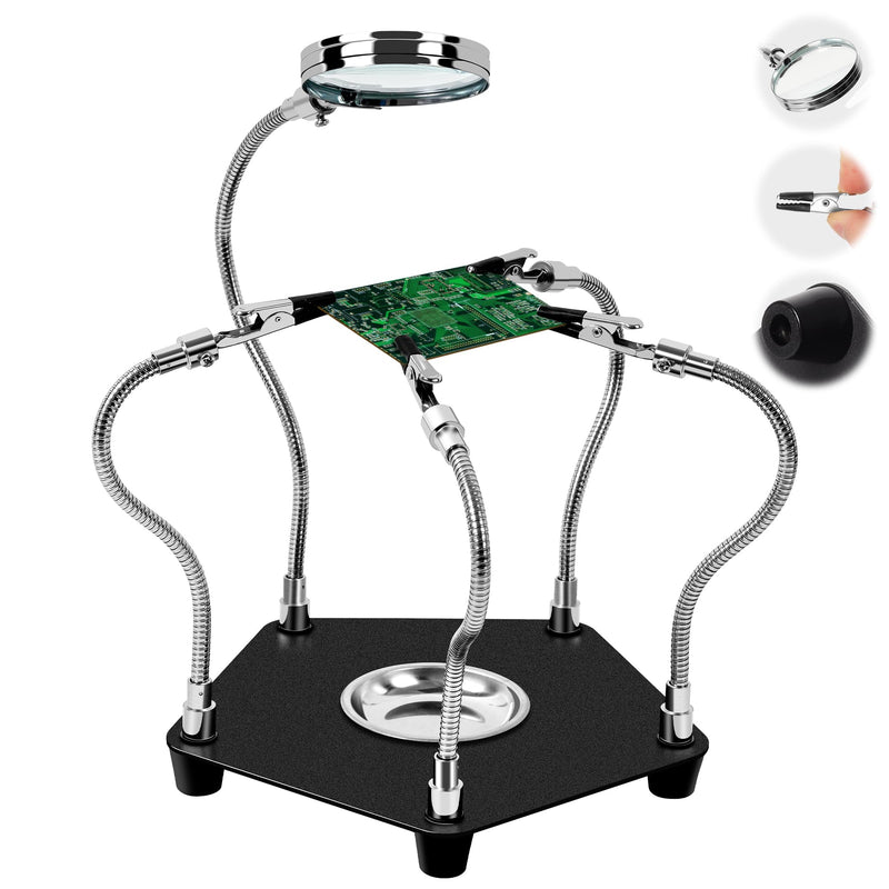 Third Hand Soldering, Soldering Aid with 3 x Magnifying Glass and 4 Flexible Arms, Helping Hand for Soldering and Crafts, Soldering Holder for Electronics, Jewelery and Crafts TE-806