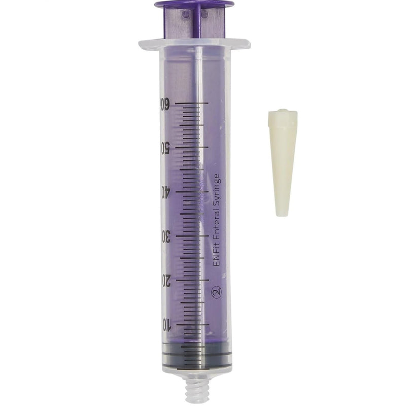 [Australia - AusPower] - Generic 60cc ENFit Syringe - Flattop W/Trans Connection - Enteral / Oral 60Ml Feeding Irrigation Syringe - Transition Tip included 12 pack, transparent 