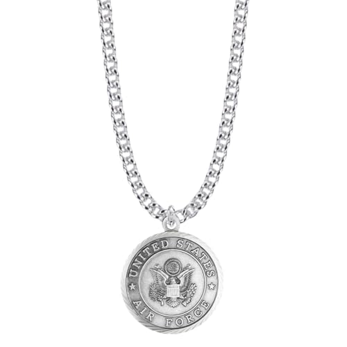 True Faith Jewelry Nickel Silver Round United States Air Force Medal with St. Michael Patron Saint Archangel Back Pendant Necklace, 7/8 Inch