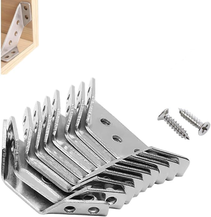 [Australia - AusPower] - 10PCS Universal Furniture Corner Connector,Stainless Steel Corner Brace for Shelf Cabinet Table Chair with 70 Screws,Angle Corner Brackets for Wood 