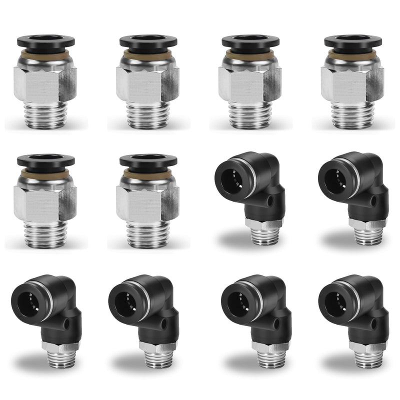 [Australia - AusPower] - 12 Pcs Push to Connect Fittings 3/8 Inch Tube OD x 1/4 Inch NPT Thread Pneumatic Male Straight and Elbow Quick Connect Air line fittings 3/8"OD x 1/4"NPT 