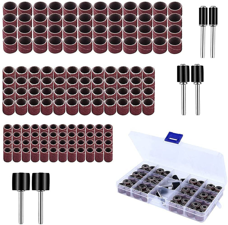 Sanding Sleeves Set for Dremel Grinding Attachments Rotary Tool 150 Pieces | Includes 144 sanding belt sleeves and 6 sanding rollers, sanding drum sanding attachments with free box