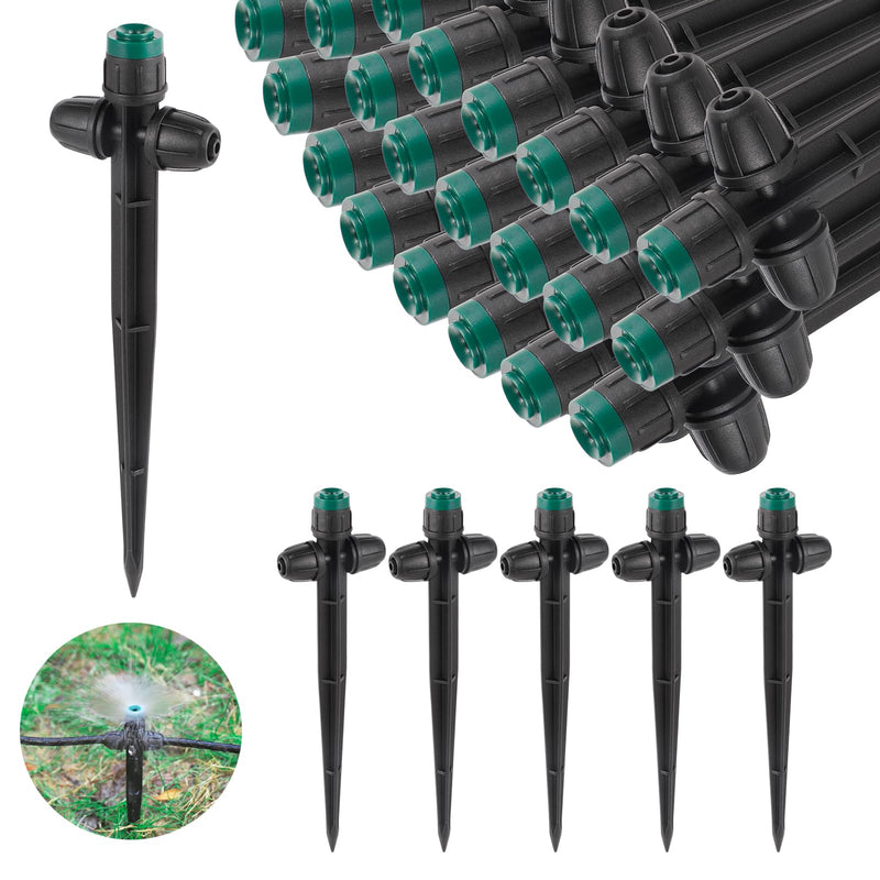 [Australia - AusPower] - Drip Irrigation Emitters Sprayer for 1/4" Irrigation Tubing,Double Hole Design Adjustable 360 Degree Sprayer on 6.5" Stake for Garden Irrigation Watering System (25pc-Green Sprayer) 25pc-Double Nut Sprayer 