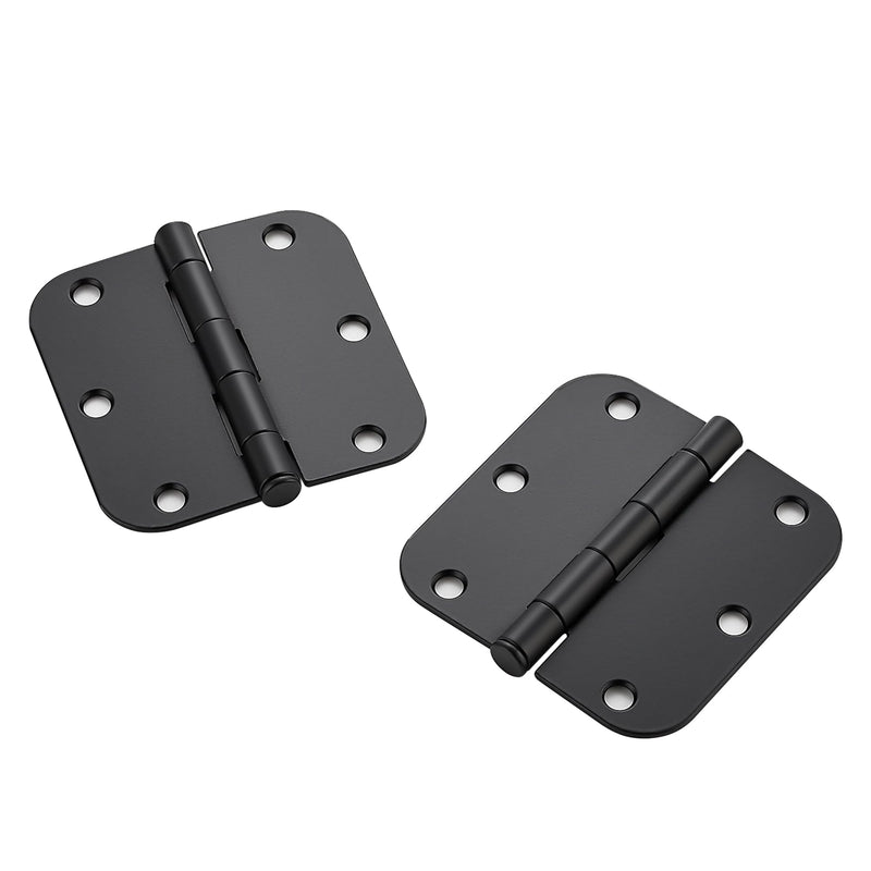 [Australia - AusPower] - 3 Pack Rounded Matte Black Door Hinges 3-1/2" x 3-1/2" Stainless Steel Hinges Flat Iron Bifold Residential Standard 3.5 x 3.5 Inch Door Hardware with 5/8" Radius Corners 