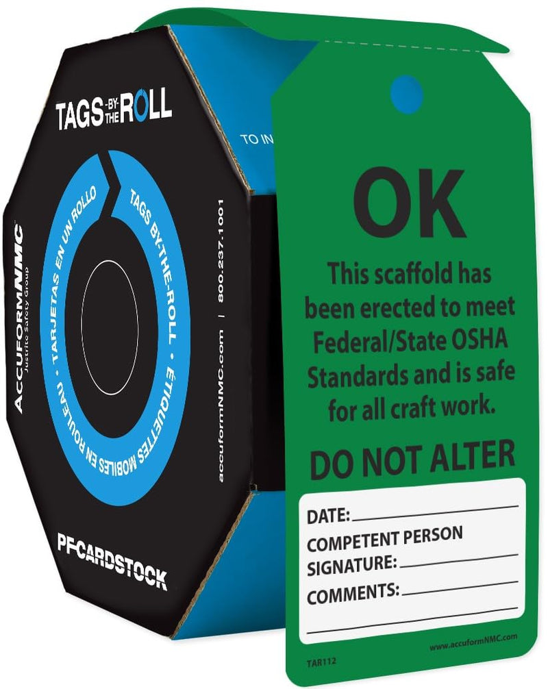 [Australia - AusPower] - 100 Scaffolding Tags by-The-Roll, Scaffold Ok Do Not Alter, US Made OSHA Compliant, Waterproof PF-Cardstock, Resists Tears, 6.25"x3", TAR112 100 Tags 