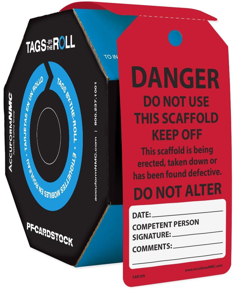 [Australia - AusPower] - 100 Scaffolding Tags by-The-Roll, Do Not Use This Scaffold Keep Off, US Made OSHA Compliant Scaffold Tags, Waterproof PF-Cardstock, Resists Tears, 6.25"x3", TAR109 100 Tags 