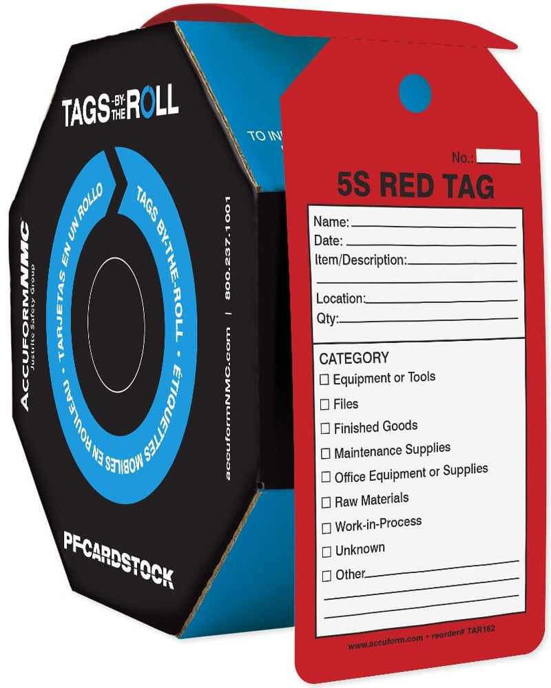 [Australia - AusPower] - 100 Tags by-The-Roll, 5S Red Tag, US Made OSHA Compliant Tags, Waterproof PF-Cardstock, Resists Tears, 6.25"x3", TAR162 100 Tags 