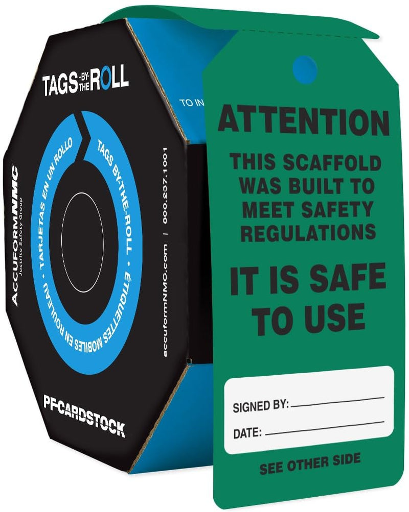 [Australia - AusPower] - 100 Scaffolding Tags by-The-Roll, Attention - Scaffold is Safe to Use, US Made OSHA Compliant Scaffold Tags, Waterproof PF-Cardstock, Resists Tears, 6.25"x3", TAR711 100 Tags 