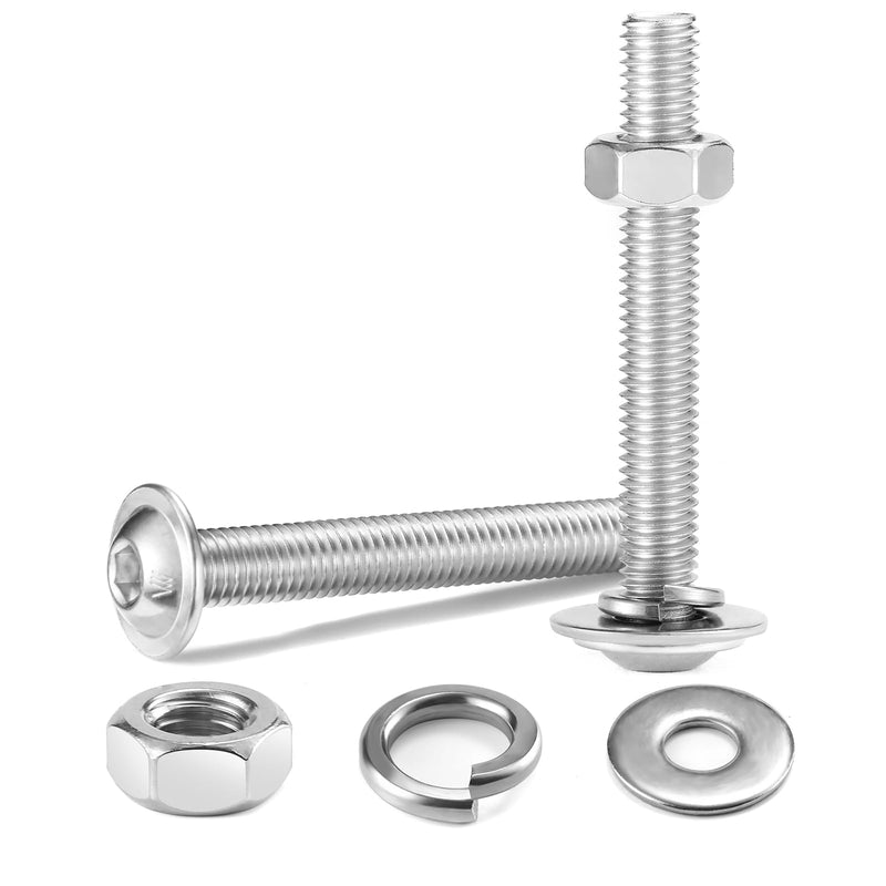 M8 x 60mm Flanged Button Head Socket Cap Screws Bolts, Nuts, Flat & Lock Washers, 20Pcs 18-8 (304) Stainless Steel, Bright Finish, Fully Threaded, by SG TZH (with Hex Spanner) M8 x 60mm Silver 20