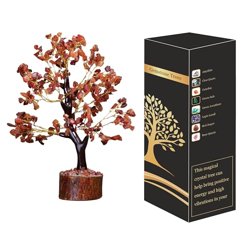 WC Carnelian Chakra Tree of Life - Crystal Tree with 300 Beads for Positive Energy, Sacral Chakra Healing, Good Luck Gift Feng Shui Decor Carnelian Chakra Tree-300 Beads