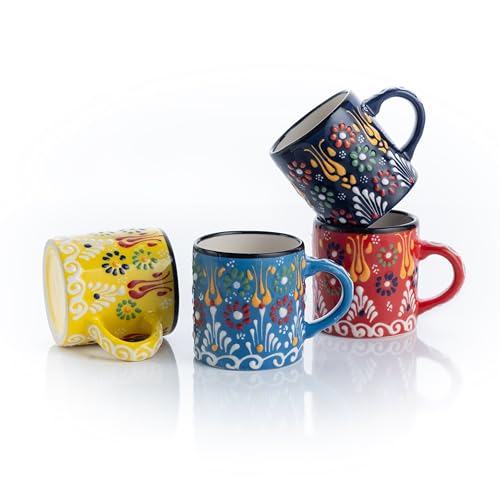Ceramic Espresso Cups, 5 Oz Espresso Cups Set of 4, Handmade Espresso Cup, 2.75 Inch Espresso Mugs, Multicolor Demitasse Cups, Microwave & Dishwasher Safe Espresso Mugs, Coffe Mug (SULTAN'S GARDEN) SULTAN'S GARDEN