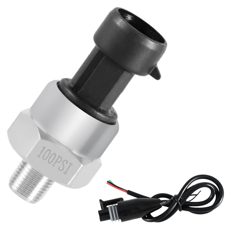 [Australia - AusPower] - 100 PSI Pressure Transducer Sensor with Connector Harness, 1/8"NPT Thread Stainless Steel Pressure Transmitter for Oil Fuel Water Air 100PSI 