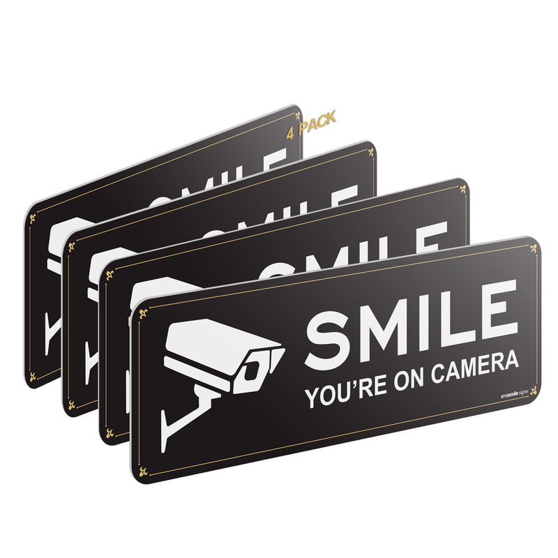 [Australia - AusPower] - Smile Your on Camera Signs 4 Pack 9" x 3.1" Acrylic Camera Signs for Home Security, Include Adhesive Backing 